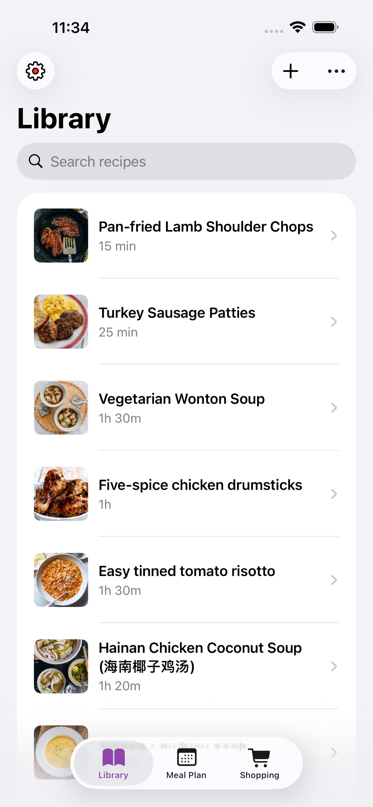 Ladle recipe library screen
