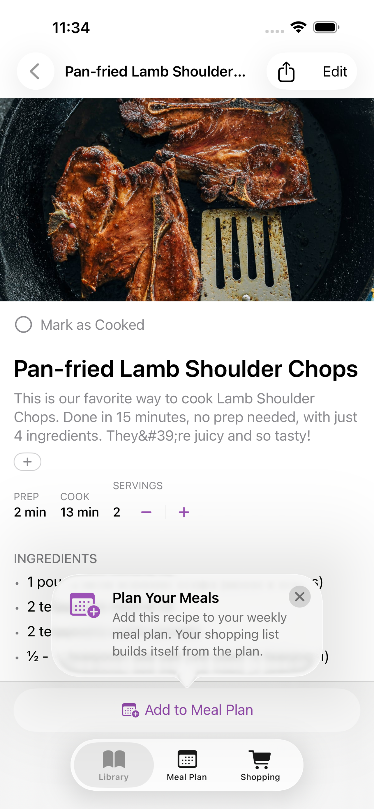 Ladle recipe detail screen